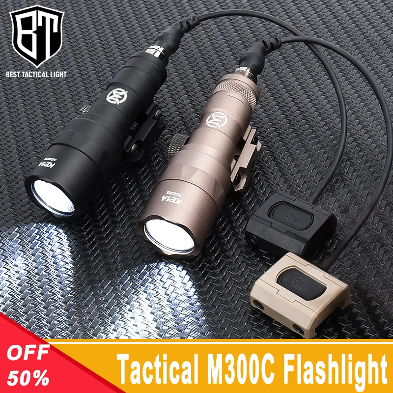 WADSN M300 M300C Tactical Flashlight 400lumens White LED Light Pressure Switch For 20mm Rail CSS Hunting Weapon Scout Accessory