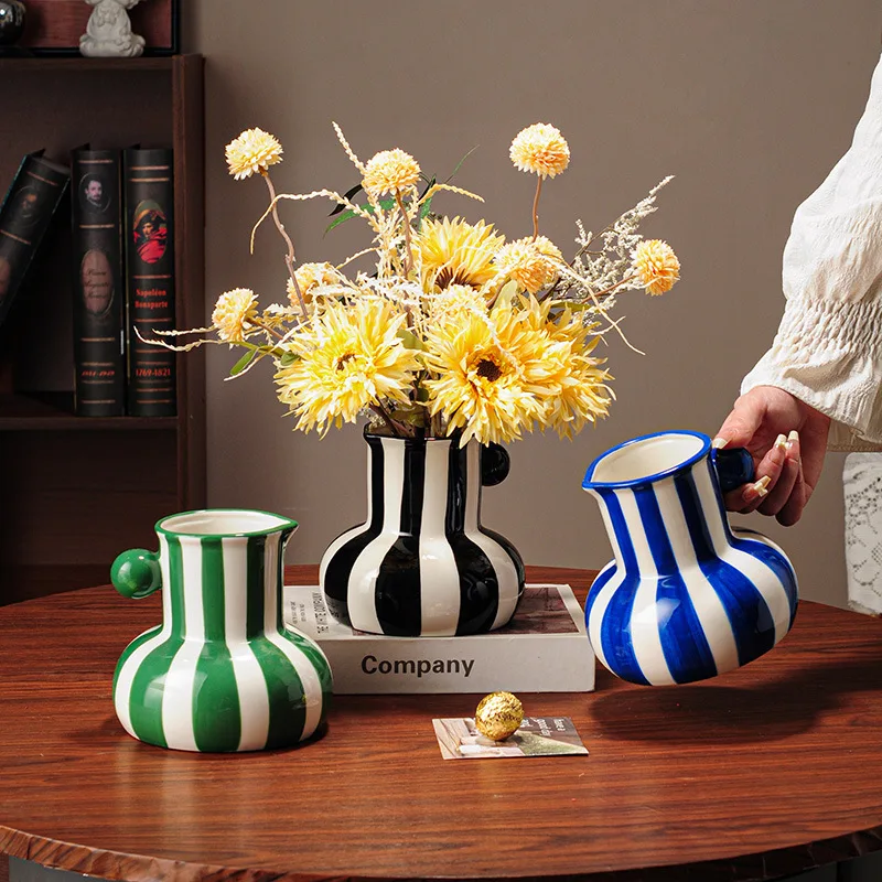 Creative Colorful Stripes Vase Plant Pots Table Decoration Ornaments Living Room Flower Arrangement Floral Vase Aesthetic Decor