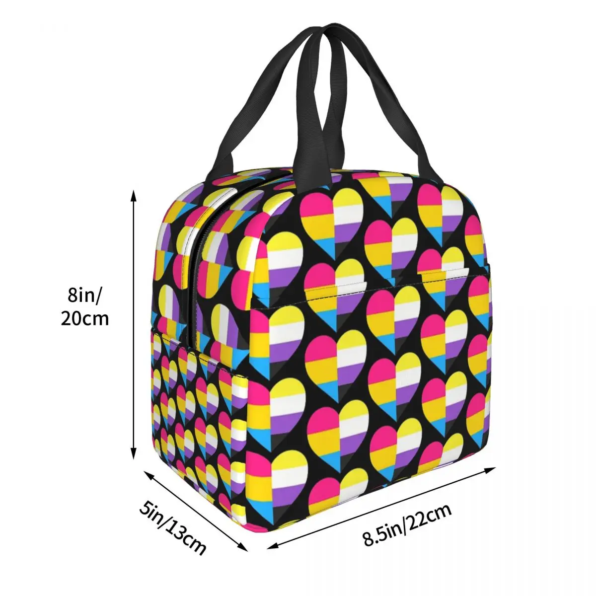 Pan And Nonbinary Pride Heart Lunch Bags Bento Box Lunch Tote Resuable Picnic Bags Cooler Thermal Bag for Woman Kids Travel