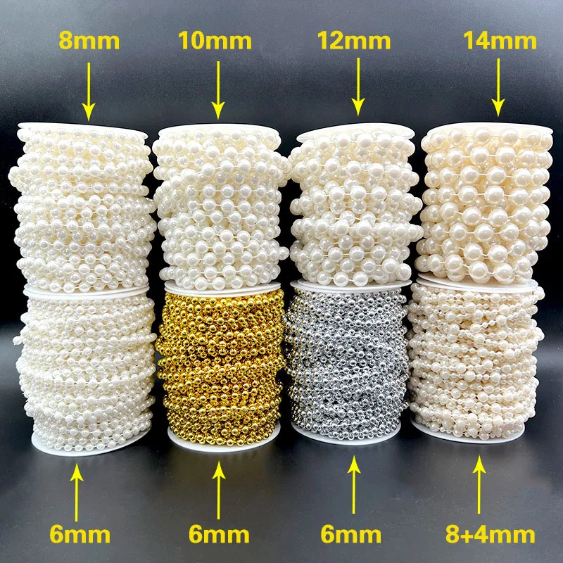 6.6-78.74 Feet Pearls String Beads Decors Φ6-14mm Faux Pearl Garland Roll Strand for Crafting String of Flower Wedding Valentine