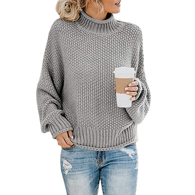 Neue Damen gestrickte Roll kragen pullover weibliche Herbst Winter Mode große Langarm solide lässige Tops Pullover Kleidung