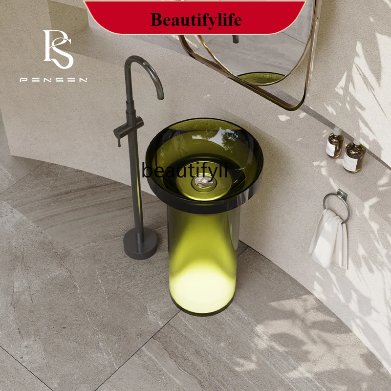 

B185 Transparent resin color column basin integrated floor wash basin custom round basin