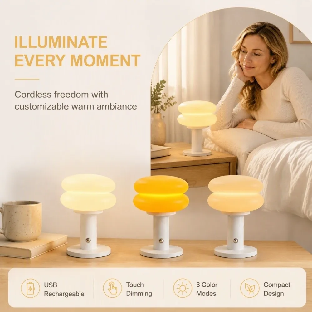 Touch Dimmable LED Desk Lamp 3-Speed Brightness Stepless Dimming Table Lamp Smooth Texture Bread Shaped Shade Night Light