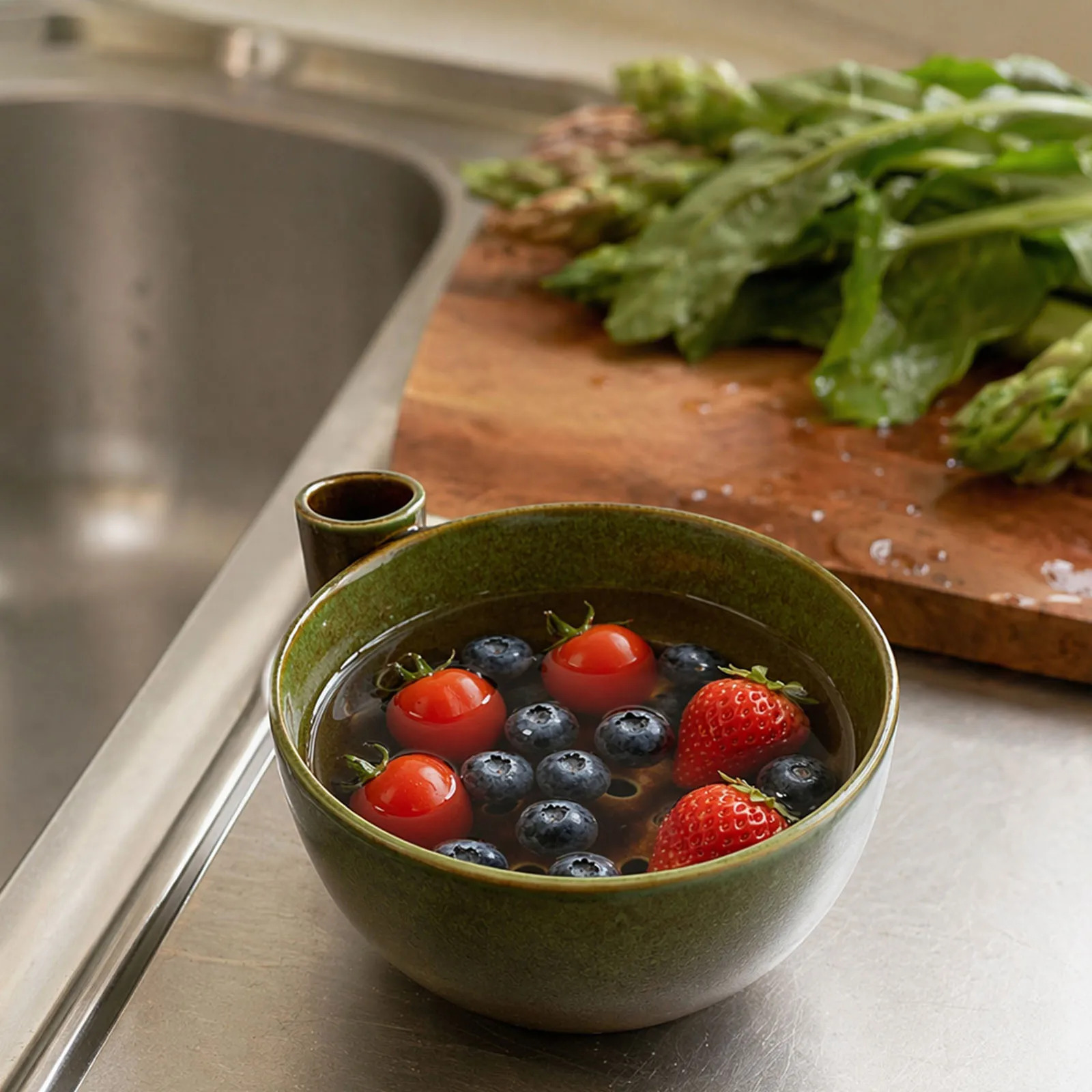 Ceramics Fruit Washer Spinner Handmade Vortex Berry Bowl Ceramics Fruits Washing Colander for Strawberries Blueberries Grapes