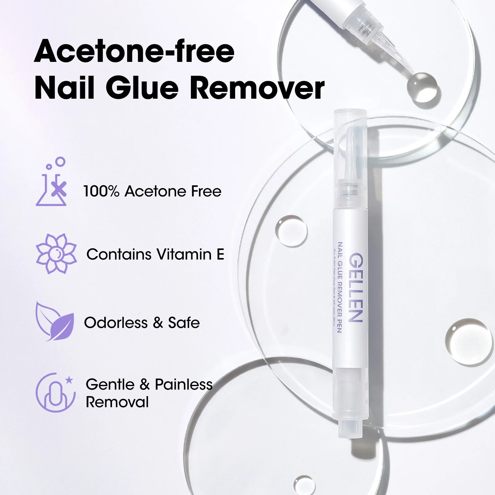 GELLEN Nail Glue Remover Pen 2 Pcs Press On Nails Remover Gel Off Quick Remove False Nails Acrylic Salon Quality Safe Natural image 3