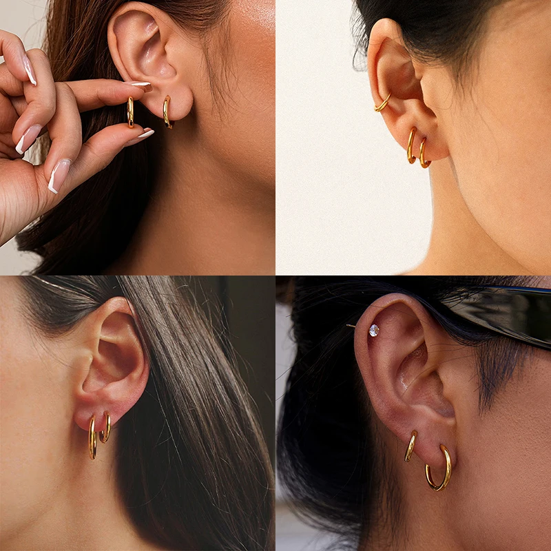 Classic Stainless Steel Round Hoop Earrings For Women Girls 10mm-20mm Size Circle Huggie Daily Fashion Jewelry Gold Silver Color