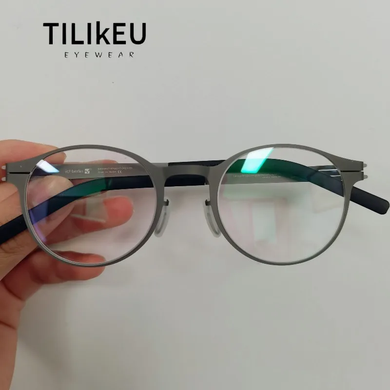 

German Brand Ultra-light Stainless Steel Optical Round Eyeglasses Frames Men and Women Designer Screwless Myopia Glasses Frames