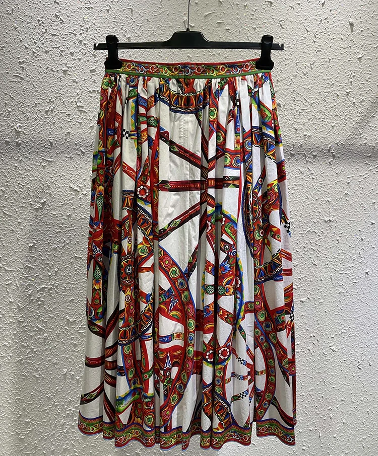 Seifrmann Casual printed cotton skirt slit on both sides button long skirt 2026 autumn fashion women's new style