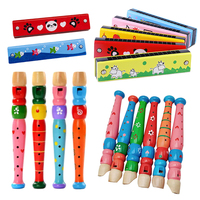 Wooden Cartoon Piccolo & Harmonica Children 6-Hole Flute 16-Hole Harmonica Toys Musical Instrument Toys Early Music Education