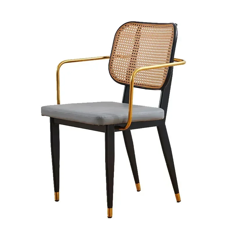 Nordic lichte luxe eetkamerstoel huishoudelijke stoel groothandel smeedijzeren Europese rotan stoel hotel café vrijetijdsstoel