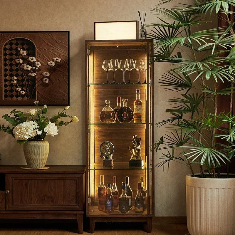OEMNorth American glass figure display cabinet, light luxury solid wood dust-proof glass door storage bookcase, living room