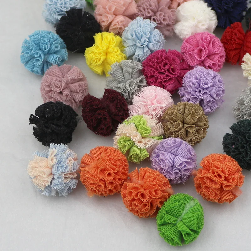 50Pcs 25mm Lace Pom Pom Balls Art Gauze Elastic Flower Pompoms DIY Craft Scarf Shoes Hats Fur Headwear Hair Clip Bow Accessories