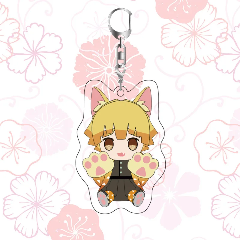 Lindo llavero acrílico de Anime Kamado Tanjirou Nezuko Makomo Agatsuma Zenitsu Hashibira Inosuke lindo un bolso de cuerda paquete adornos