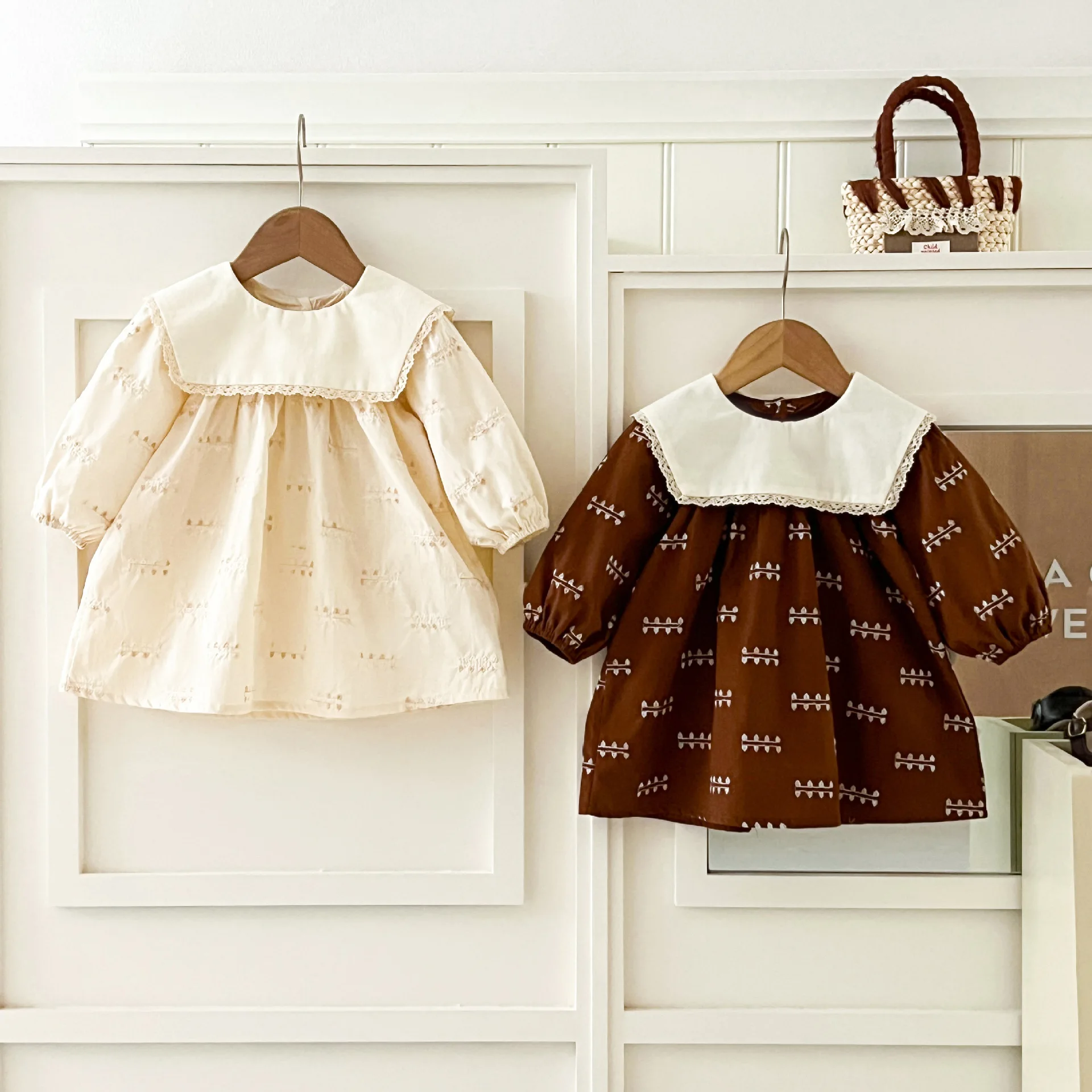 2026 New Spring Fall Girls Embroidered Dress | Lapel Collar Cotton Swing Dress | Korean Loose Fit Dress