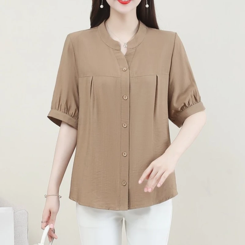 여성의 신선한 스타일 티셔츠 2025 봄 반팔 셔츠 우아한 새로운 트렌드 고품질 탑 플러스 사이즈 의류