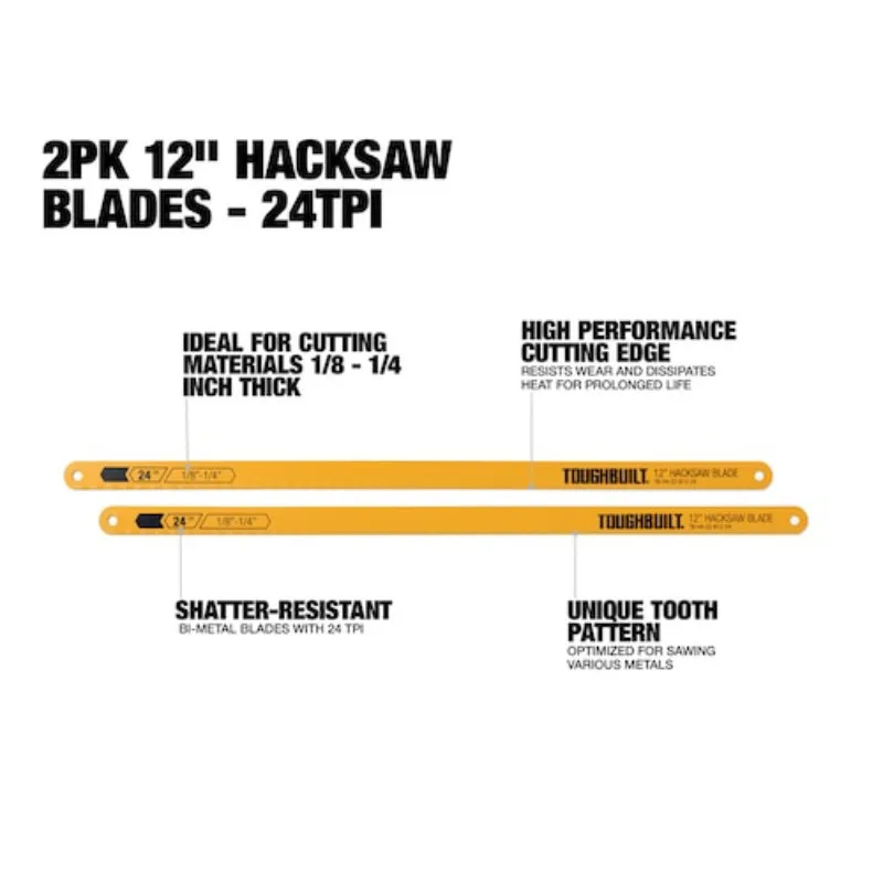 ToughBuilt TB-H4S2-22-B12-2 2PK 12 in Hacksaw Blades 24TPI Tool Accessories