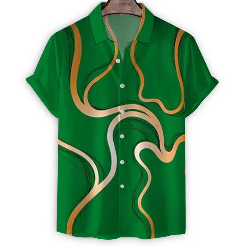 هندسية ثلاثية الأبعاد طباعة المشارب قميص هاواي صيفي للرجال الصيف التلبيب زر قمصان بلايز الشارع قصيرة الأكمام تيز بلوزة فضفاضة باردة #6