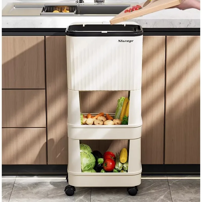 Tall Kitchen Trash Can Motion-Sensor Lid Large Capacity Mobile Waste Bin Hands-Free  Design Smooth Slide-Open Organizer