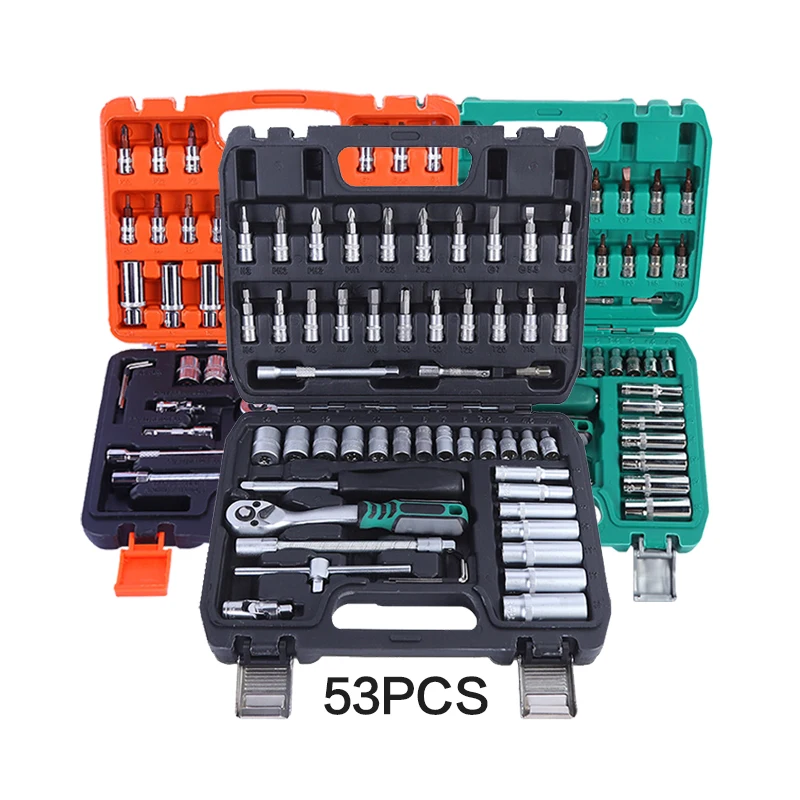 32-216pcs Car Repair Spanner Tool Box Universal Hardware Hand Tools Steel Ratchet Wrench Socket Sets