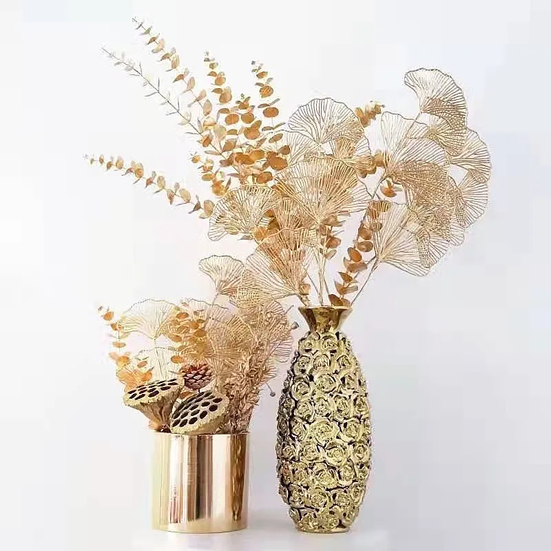 Gold Flower Arrangement Material Artificial Palm Leaf Plastic Plants Leaf Wedding Decoration Birthday Party Home Decor Accessori