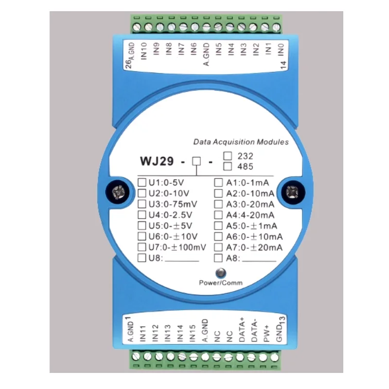 

16 channel 4-20mA analog signal to RS-485/232, data acquisition A/D conversion module WJ29