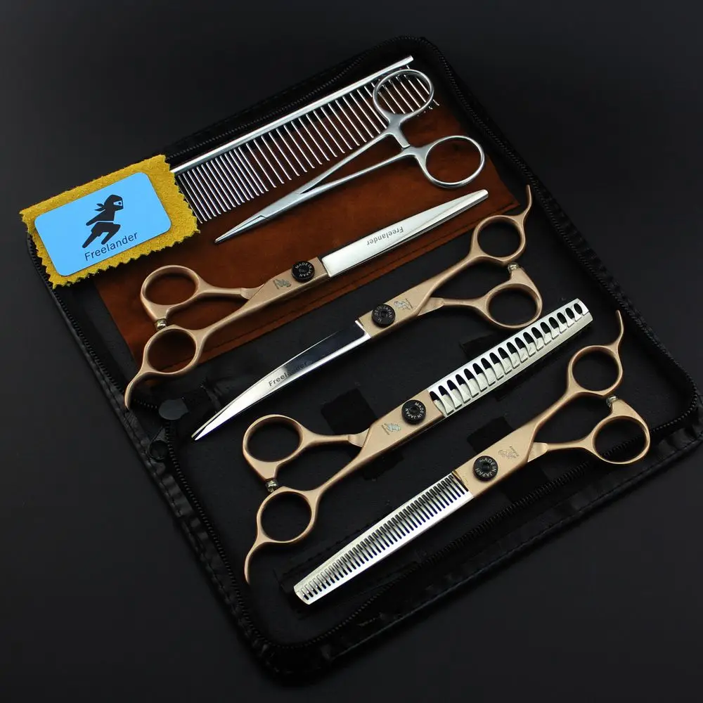 

Freelander 7.0 Inch Professional Pet Scissors Kit for Dog Grooming High Quality Straight & Thinning & Curved Shear