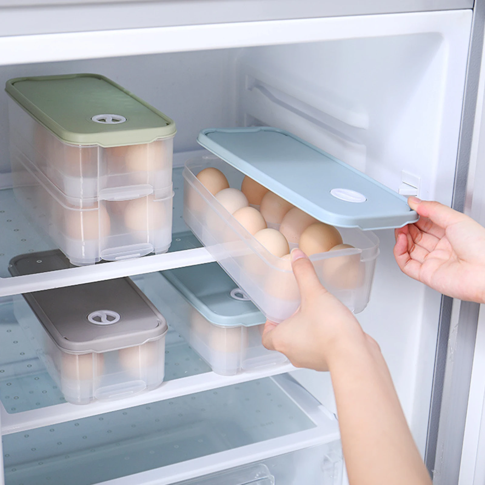 

Egg Storage Box 10 Grids Stackable Fresh Keeping Fridge Organizer PP Material Egg Tray Container Household Kitchenware