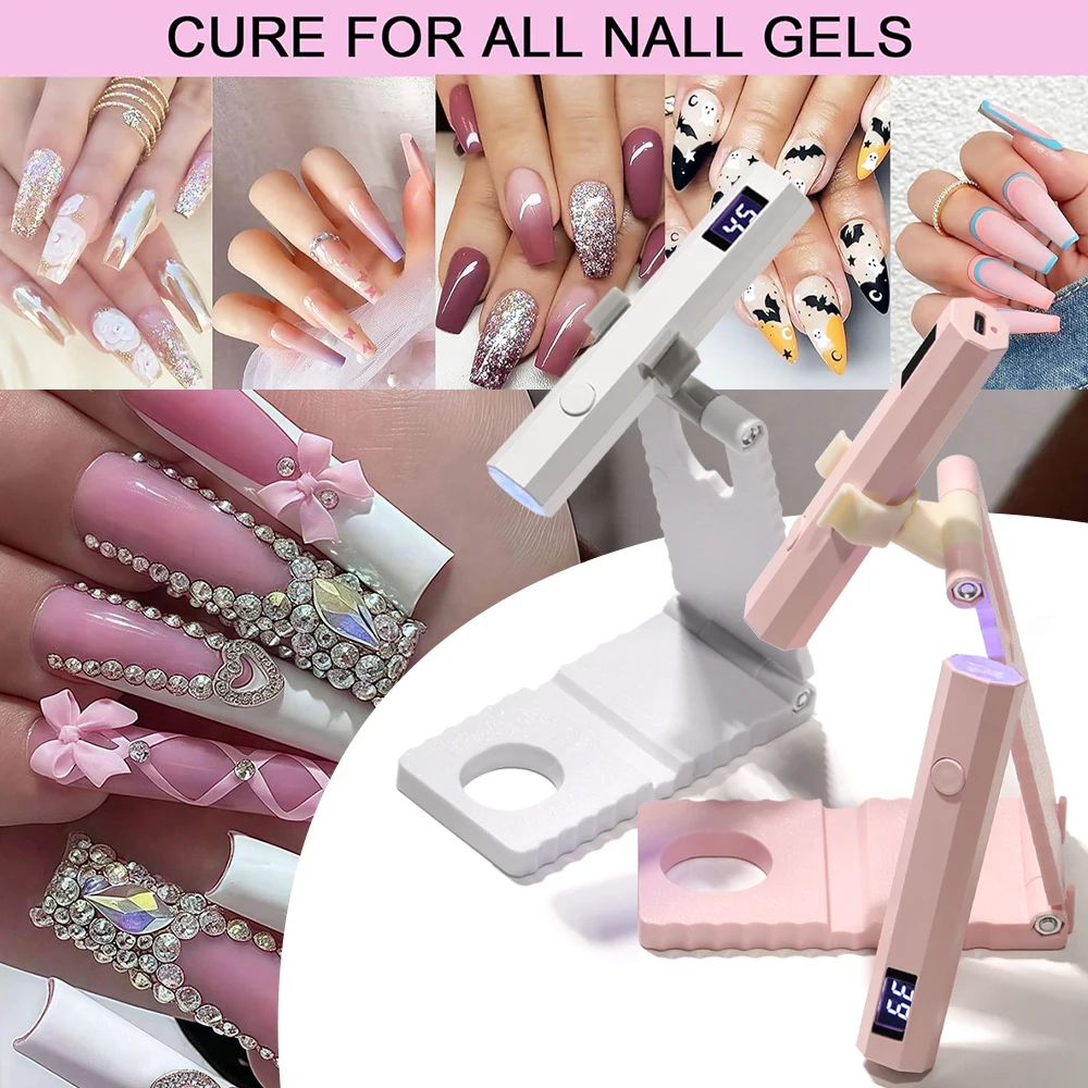 LINMANDA Lámpara de uñas inalámbrica con soporte Mini luz UV de mano con pantalla LCD para uñas de gel Secador de uñas de curado rápido recargable