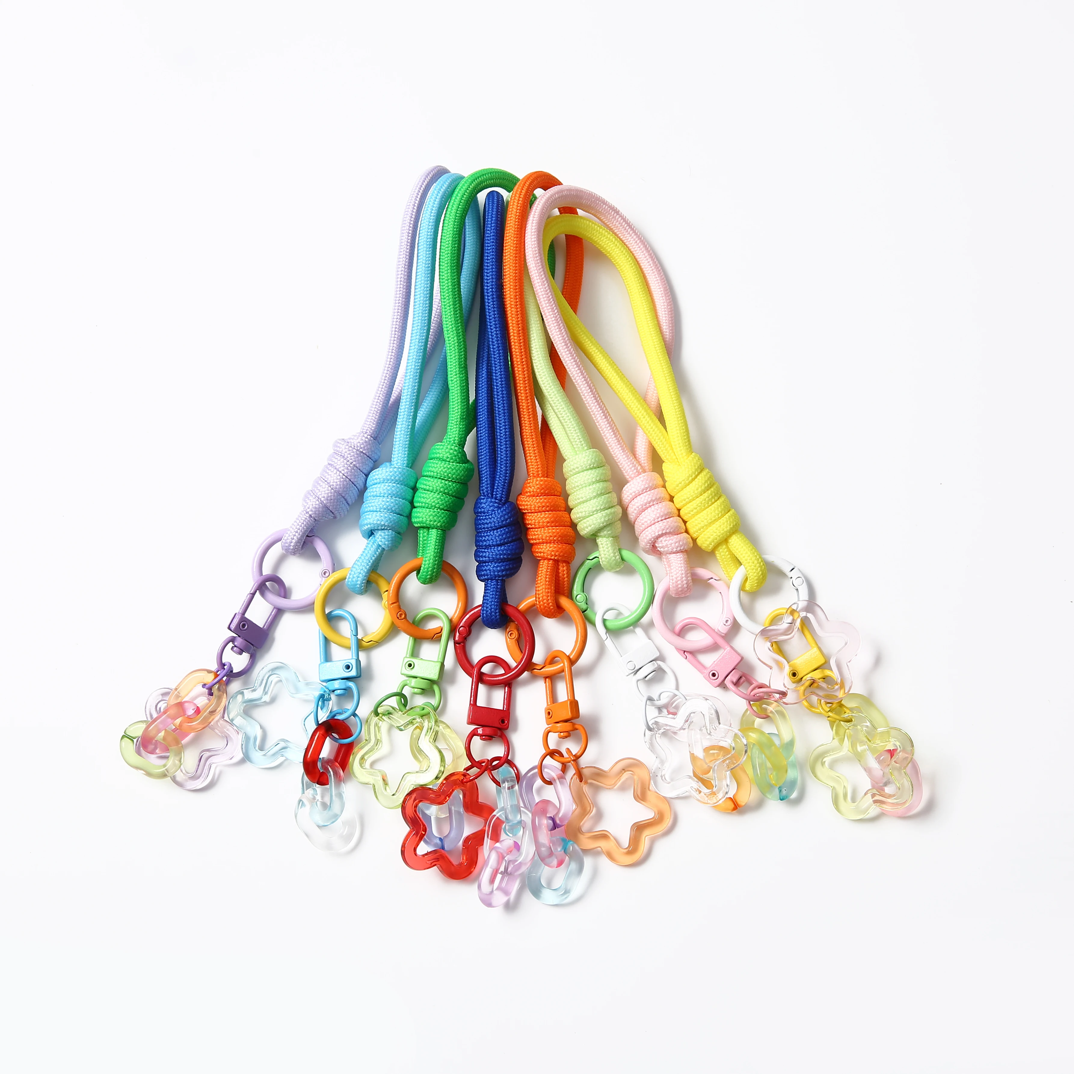 1/2/5/10/20 pcs Colorful Braided Lanyard Keychain with Flower Pandent Unisex Anti-Lost Wrist Strap Paracord With Key Ring