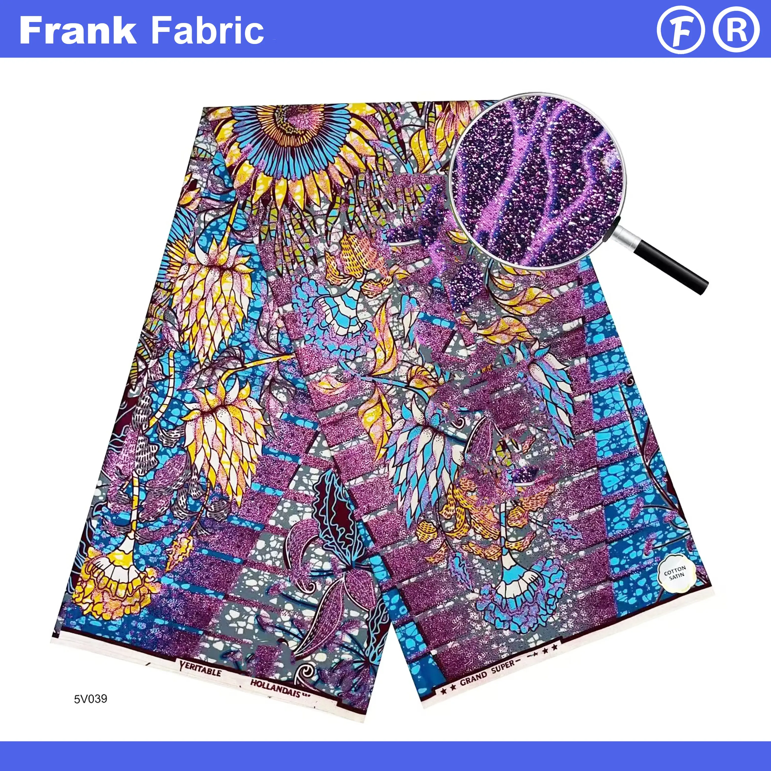 

Блестящая хлопчатобумажная ткань с восковым принтом, 6 ярдов, мягкая ткань Hollandais Ankara Dye для свадебного платья FF2508.82