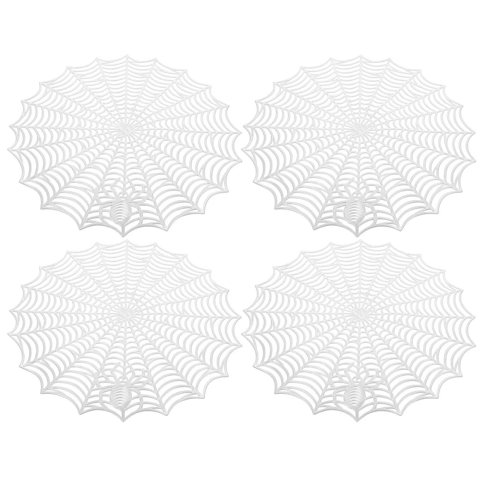 

4pcs Spider Web Round Placemat Halloween Decoration Ins Insulation Table Mat Waterproof And Oil-Proof Hollow For Restaurant