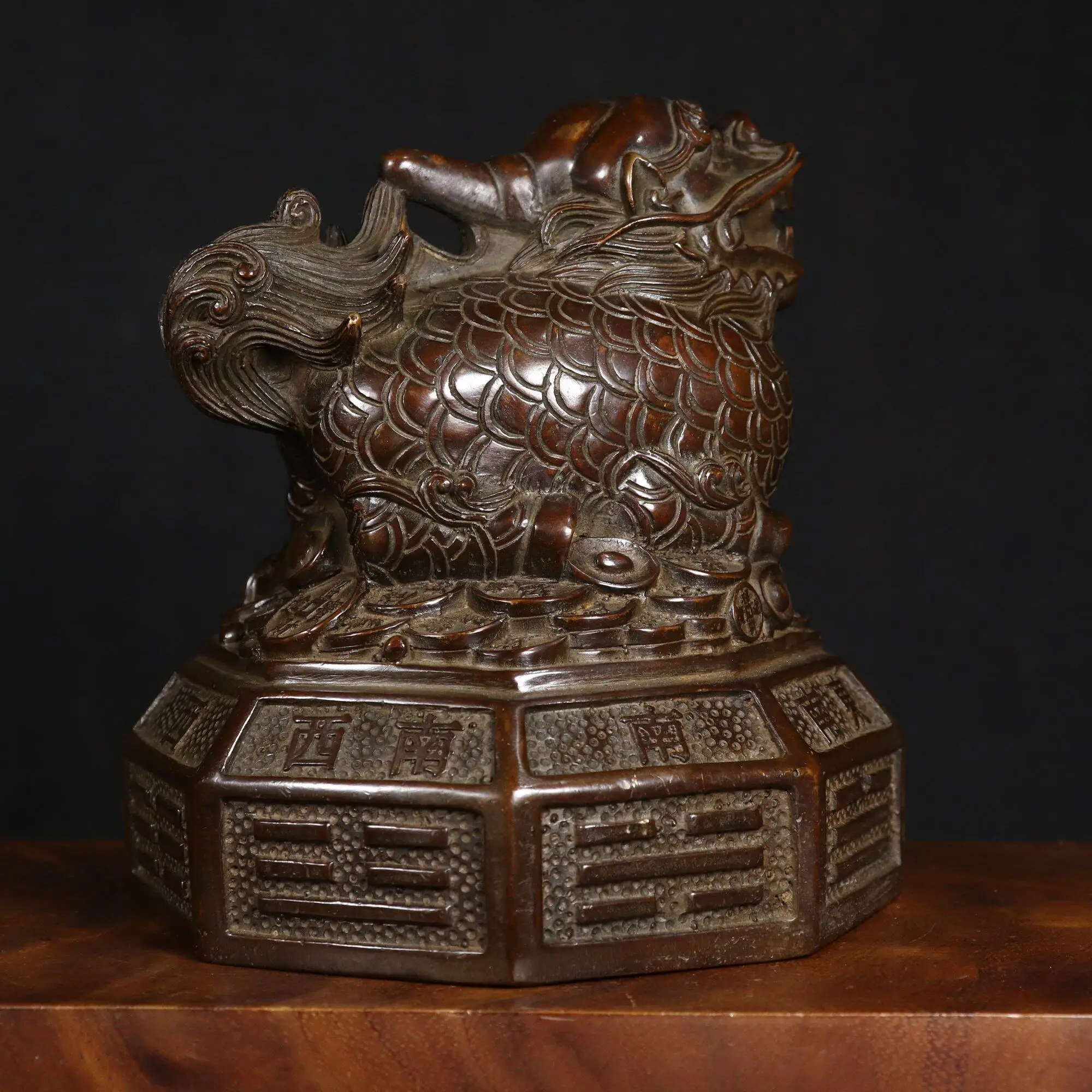 Chinese Feng Shui Wealth Pi Xiu Eight Directions Seal Statue Vintage Brass Home Shop Lucky Decor
