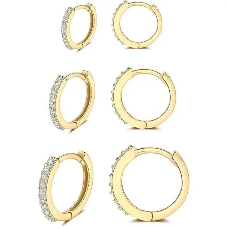 2pcs/pair Tarnish-Resistant Metal Crystal Zirconia Hoop Earrings Gold Silver Color Huggie Cartilage Earring Piercing Jewelry