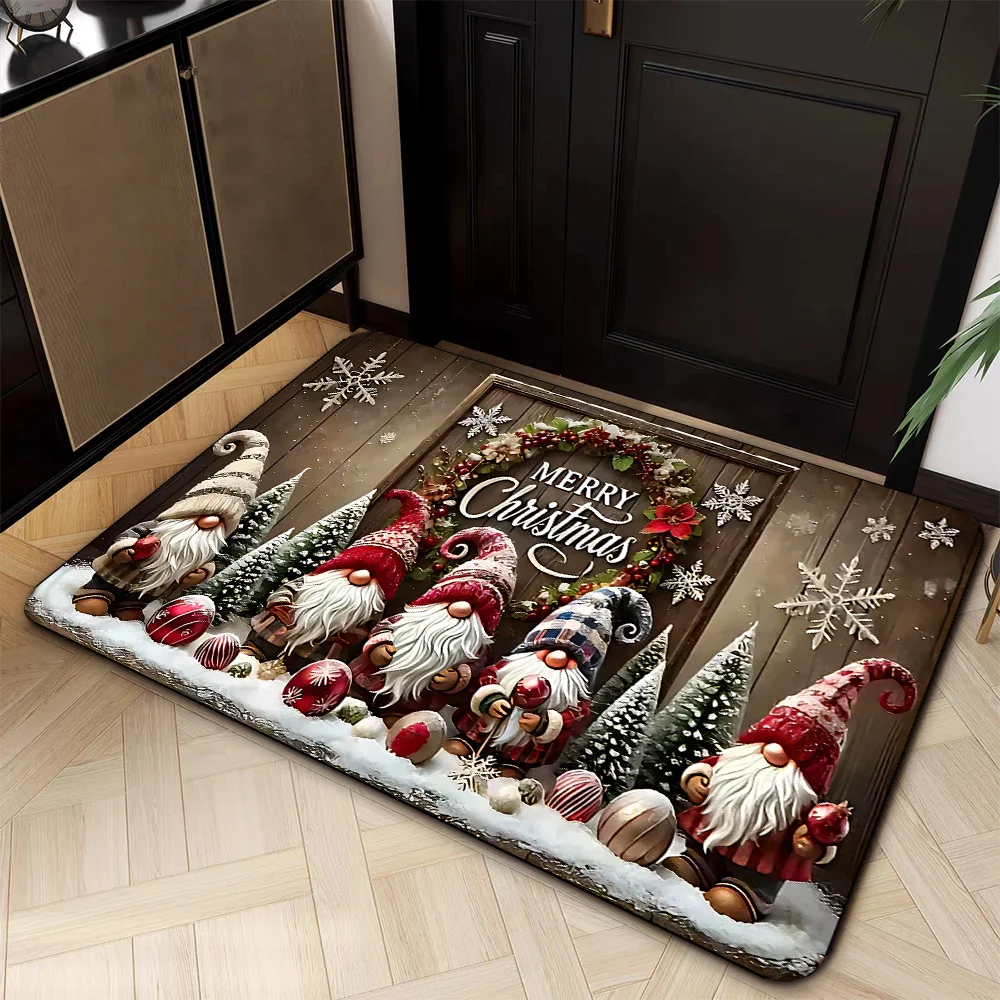 VIKAMA Christmas Doormat Non‑Slip Front Door Rug Washable Indoor Outdoor Xmas Gnome Winter Wooden‑Look Home Decor Mat