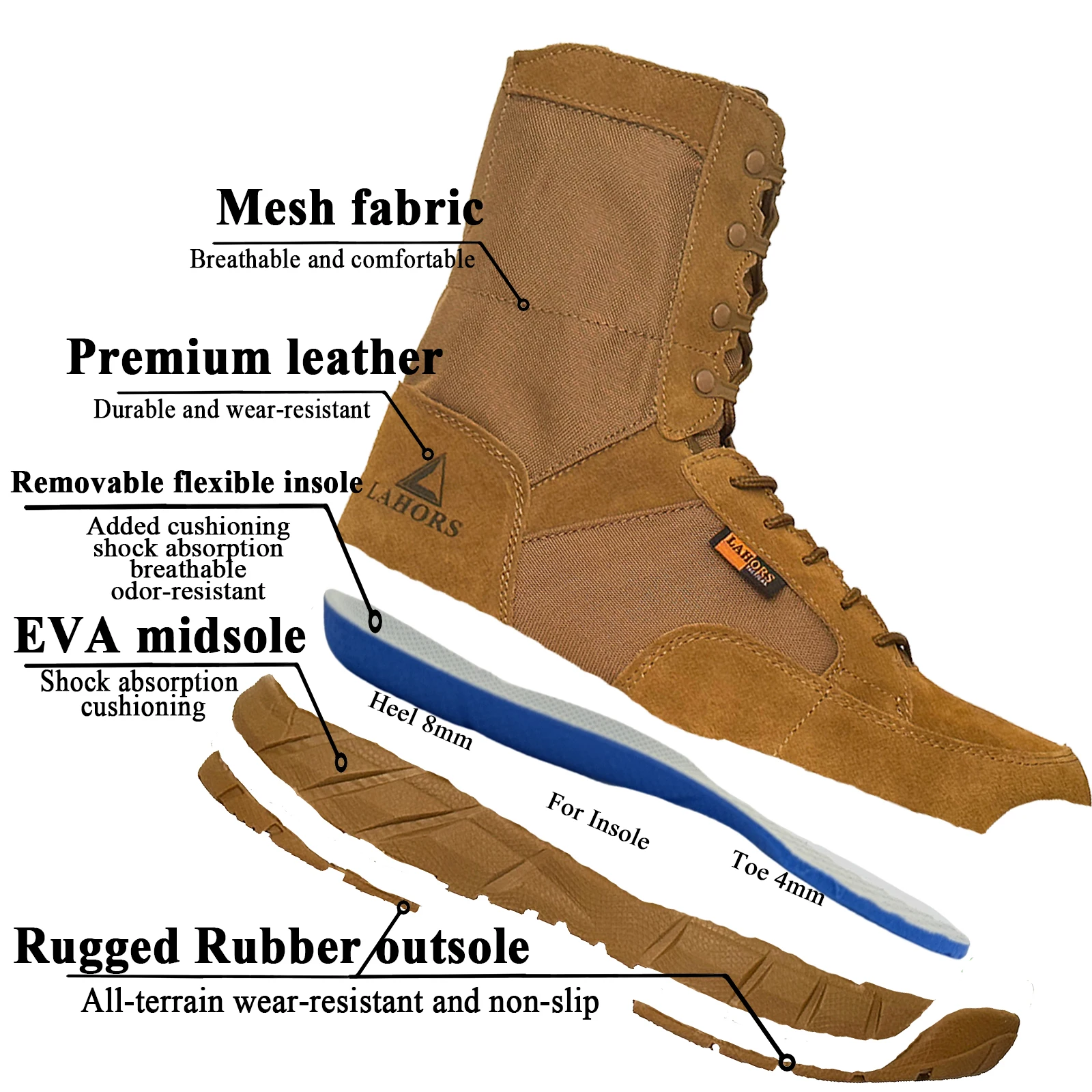 LAHORS, botas tácticas ligeras originales para hombre con cremallera, entrenamiento de combate, cordones, impermeables, zapatos transpirables para senderismo al aire libre