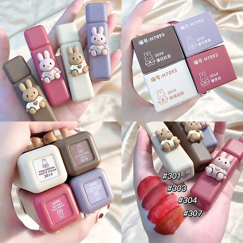 Cute Lip Makeup Bunny Matte Lipstick Lip Tint Korean Kawaii Makeup  Non-sticky Lip Gloss  Long Lasting Color Lip Gloss