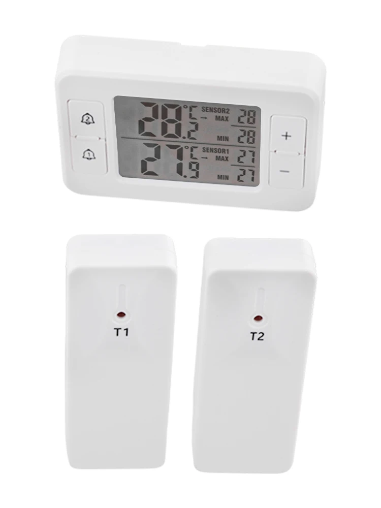 ميزان حرارة لاسلكي مع أجهزة استشعار مزدوجة للاستخدام الداخلي والخارجي، مراقبة درجة الحرارة المرنة، إعدادات إنذار قابلة للتخصيص