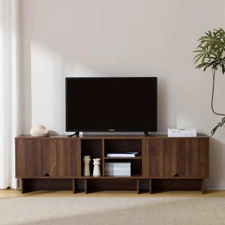 Modular TV Stand for 70-Inch TV with Adjustable Shelf Walnut Wood Storage Sideboard Bookcase 3-Piece End Table Set for Living R