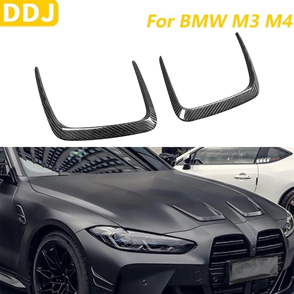 

For BMW M3 M4 G80 G82 G83 2019-2022 Real Dry Carbon Fiber Front Hood Canards Spoiler Wind Knife Cover Decorative Car Accessories