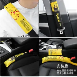 Cinturón de seguridad creativo de Pikachu para niños y niñas, figura de Anime de Pokémon, cubierta de cinturón de seguridad para hombro, juguetes de decoración Interior de coche, regalos