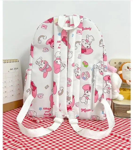 Mochila impermeable con estampado de My Melody para mujer, bolsa escolar versátil de Anime de dibujos animados, a la moda