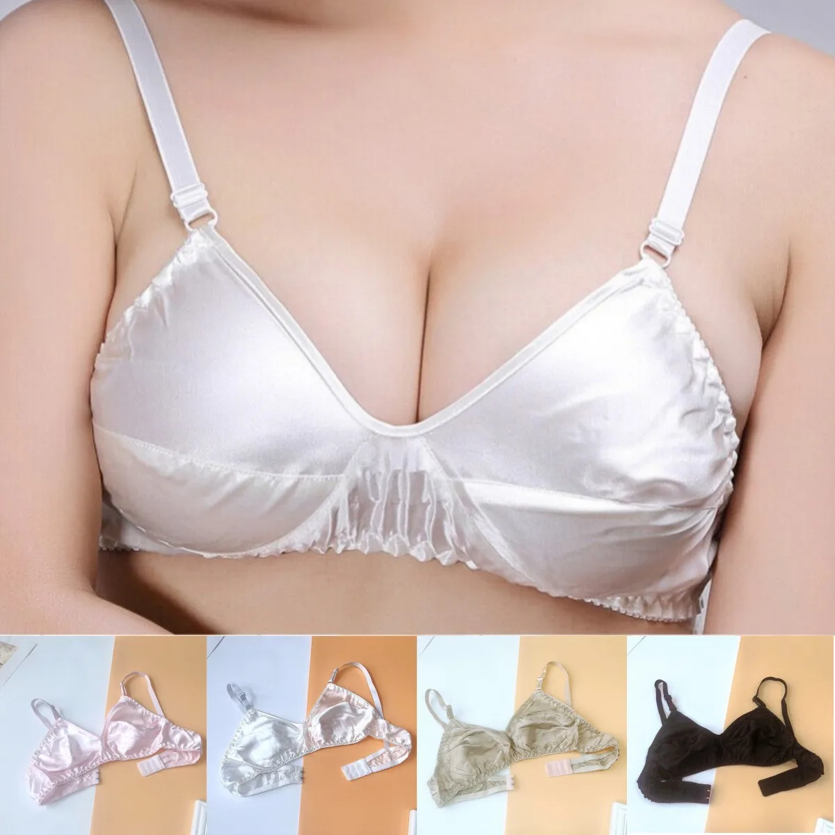 Soft Silk Satin Bra Comfortable Underwear Wireless No Sponge Sexy Bralette 5/8Cup Intimate Lingerie Thin Seamless Bras For Women