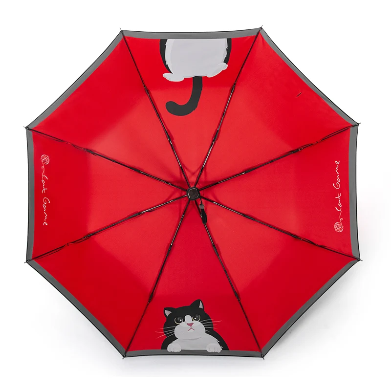 Cute Cat Print Folding Umbrella Portable Compact Anti-UV Waterproof Sun Rain Parasol for Women Outdoor Travel Summer Essential