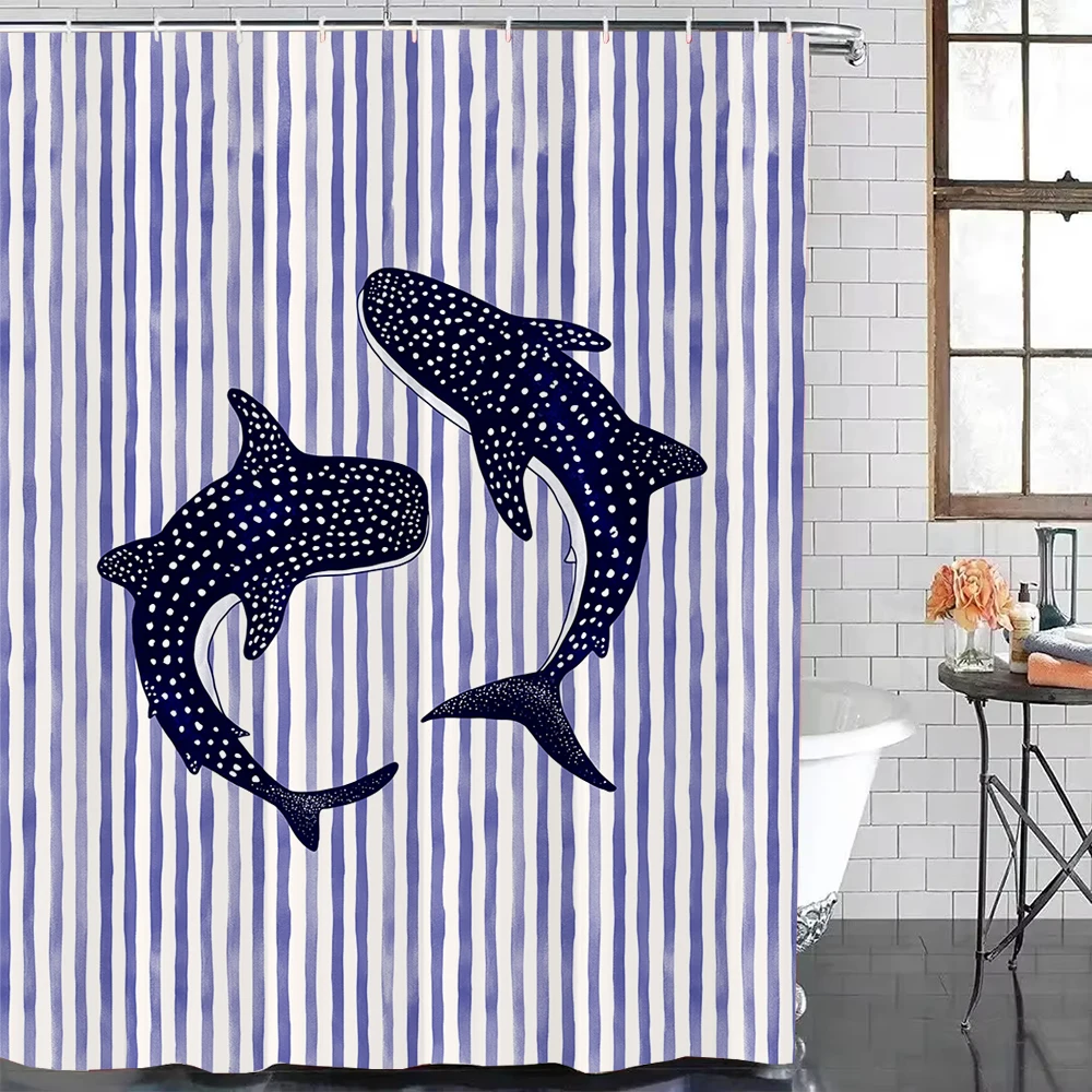 Ocean Sea Turtle Shark Style Shower Curtain, Bathroom Decorative Shower Curtain, Printed Polyester Fabric Curtain with Hooks