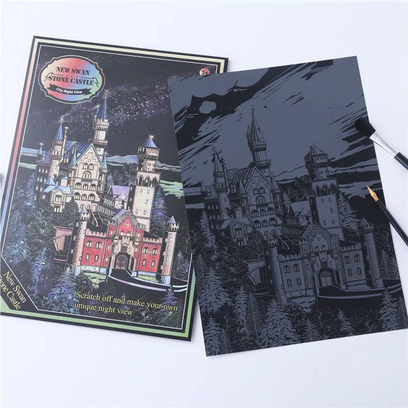 Colorful City Night Scene Scratching Paper Notebook Handmade DIY Creative Sandbox Notebook