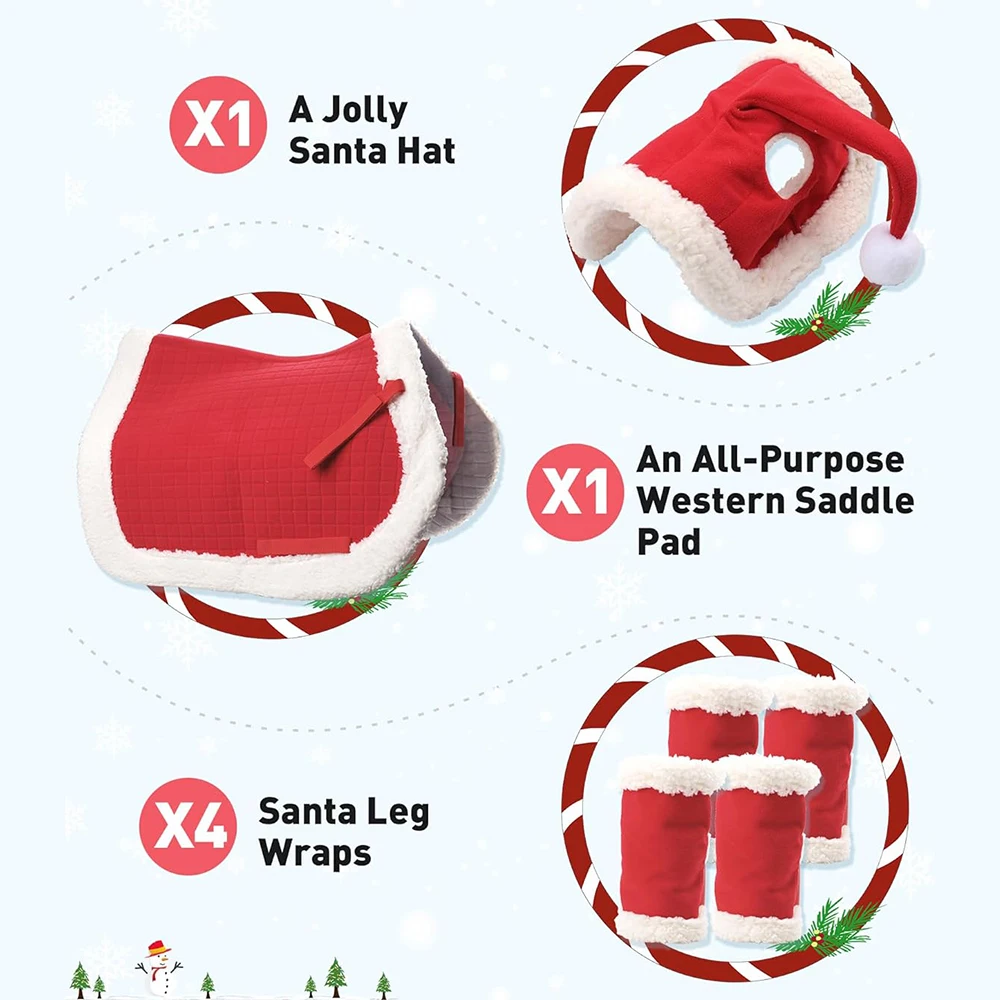 Holiday Equestrian Party Accessories 6-piece Christmas Horse Decoration Set - Saddle Pads, Earmuffs, Leg Covers
