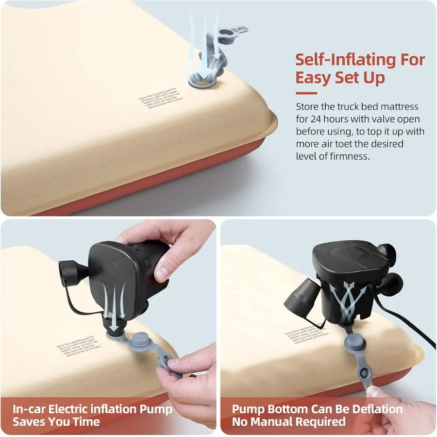 مرتبة سرير شاحنة ذاتية النفخ كاملة الحجم لشاحنات بيك اب 66.5ft مع مضخة هواء 12 فولت وحقيبة حمل مثالية للتخييم في الهواء الطلق #3