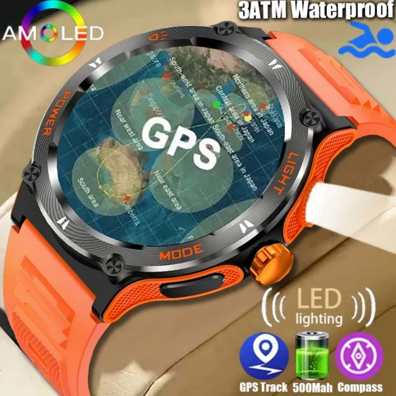 2024 New For Huawei Xiaomi Men Outdoor Military Smartwatch 3ATM Waterproof GPS Track 500Mah Bluetooth Call Compass Smartwatch