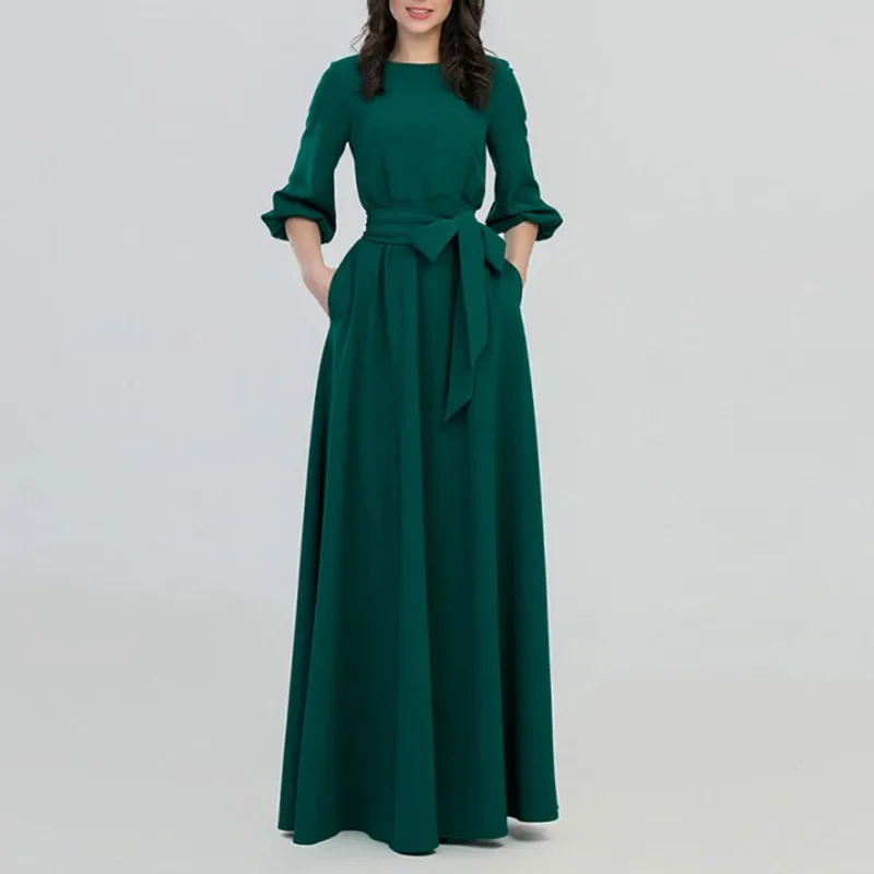 woman 2023 New Round Neck Long Dress Bohemian Retro Lantern Sleeve Casual Dress One-piece Dress