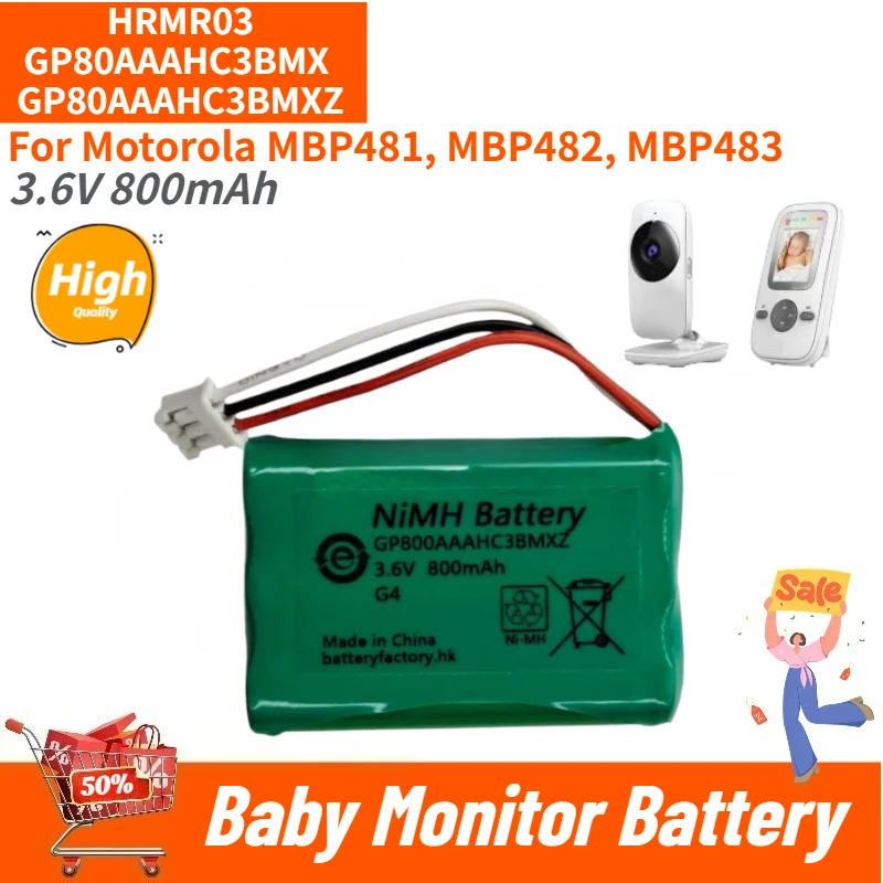 

GP80AAAHC3BMX HRMR03 GP80AAAHC3BMXZ High Quality Baby Monitor Battery 3.6V 800mAh for Motorola MBP481 MBP482 MBP483 Brand New